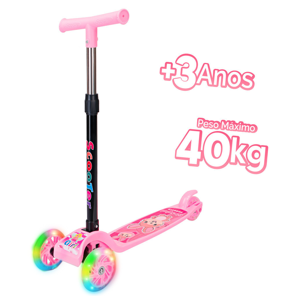 Patinete Infantil 3 Rodas com Luz de LED