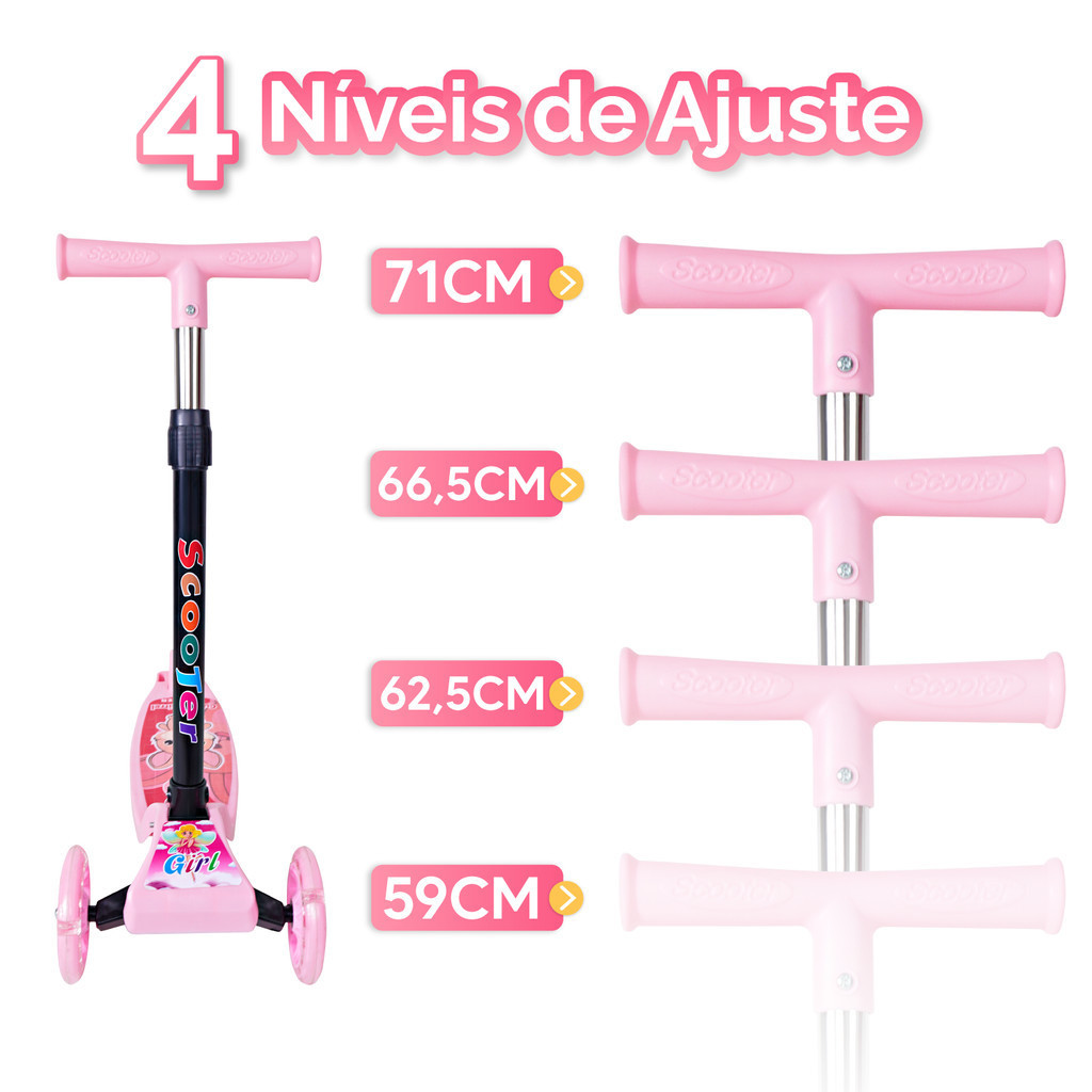 Patinete Infantil 3 Rodas com Luz de LED