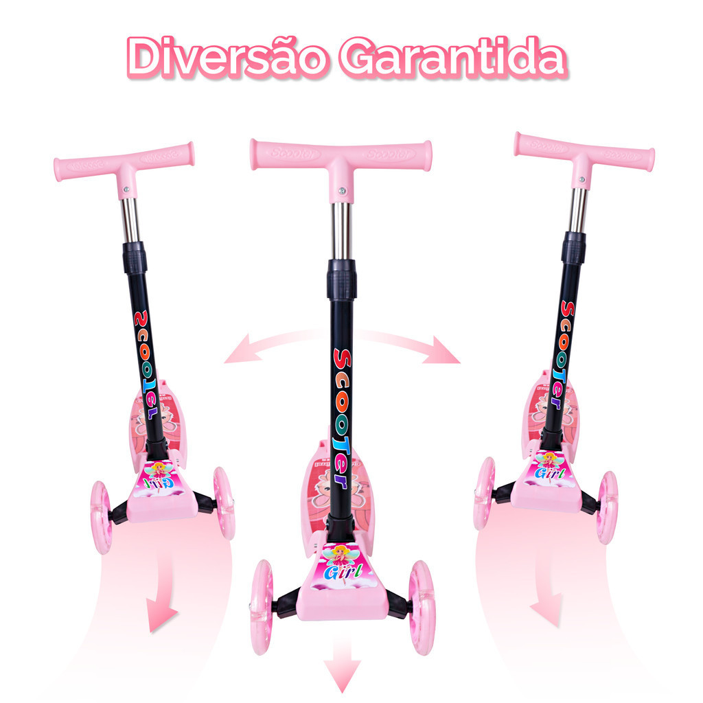 Patinete Infantil 3 Rodas com Luz de LED