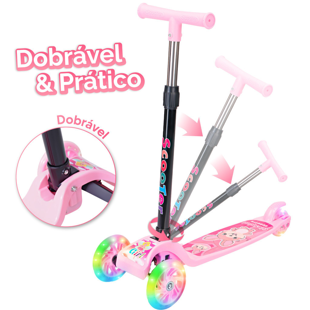 Patinete Infantil 3 Rodas com Luz de LED