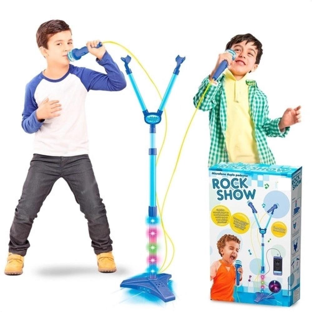 Microfone Infantil Duplo Pedestal Karaoke Rock Star