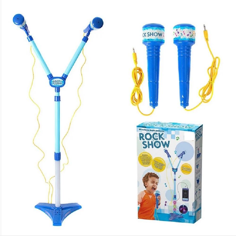 Microfone Infantil Duplo Pedestal Karaoke Rock Star
