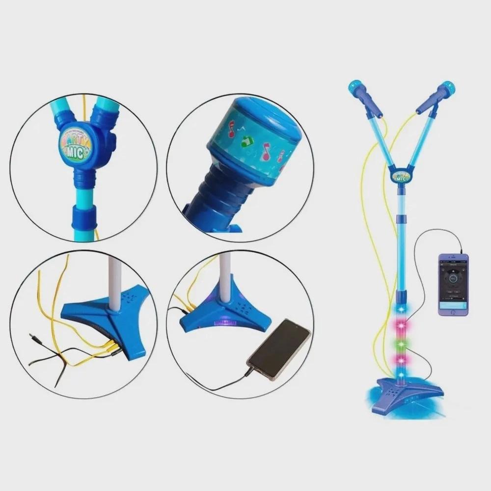 Microfone Infantil Duplo Pedestal Karaoke Rock Star